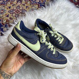 Nike Air Force 1 Low Denim Blue Green Stitch Sneakers 5Y or Women 6.5 Streetwear